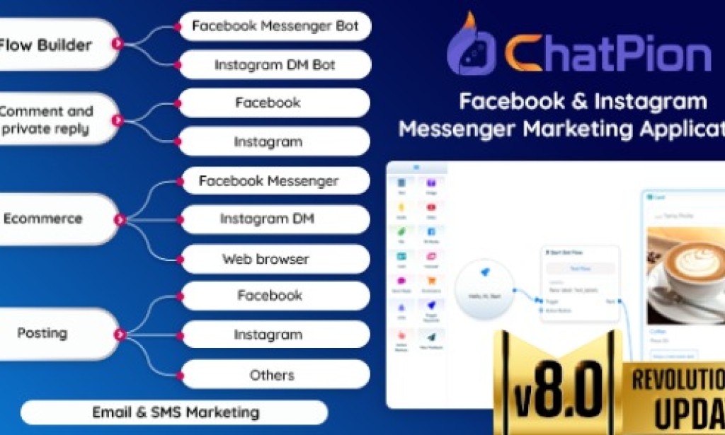 ChatPion v9.4.3 Nulled – Facebook & Instagram Chatbot, eCommerce, SMS/Email & Social Media Marketing Platform (SaaS) Script